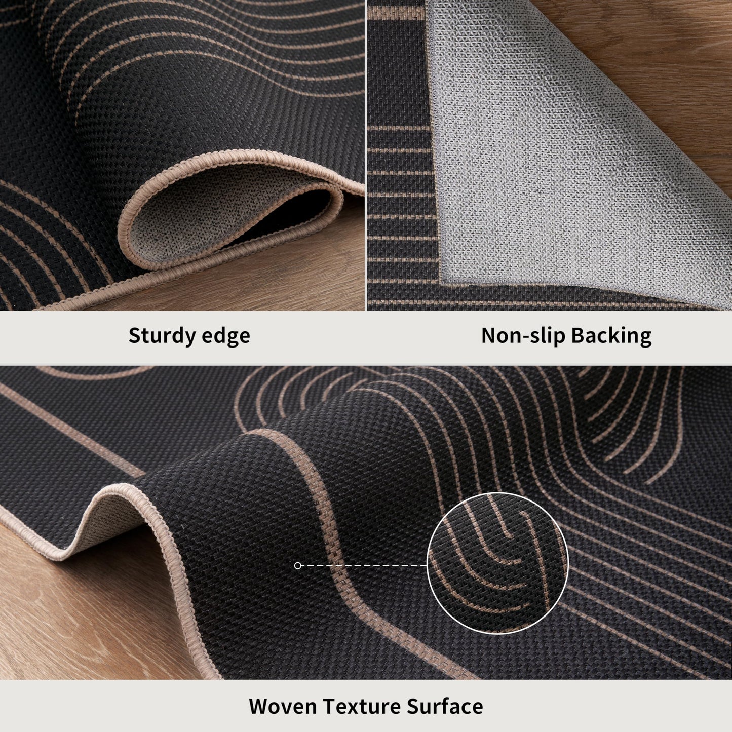 Tangsoo 2x3 Easy Jute Rug for Entryway,Washable Ultra Thin Small Area Rug Non-Slip Black Outdoor Mat, Modern Geometric Line Front Door Carpet for Kitchen Bedroom Porch Doorway Entrance