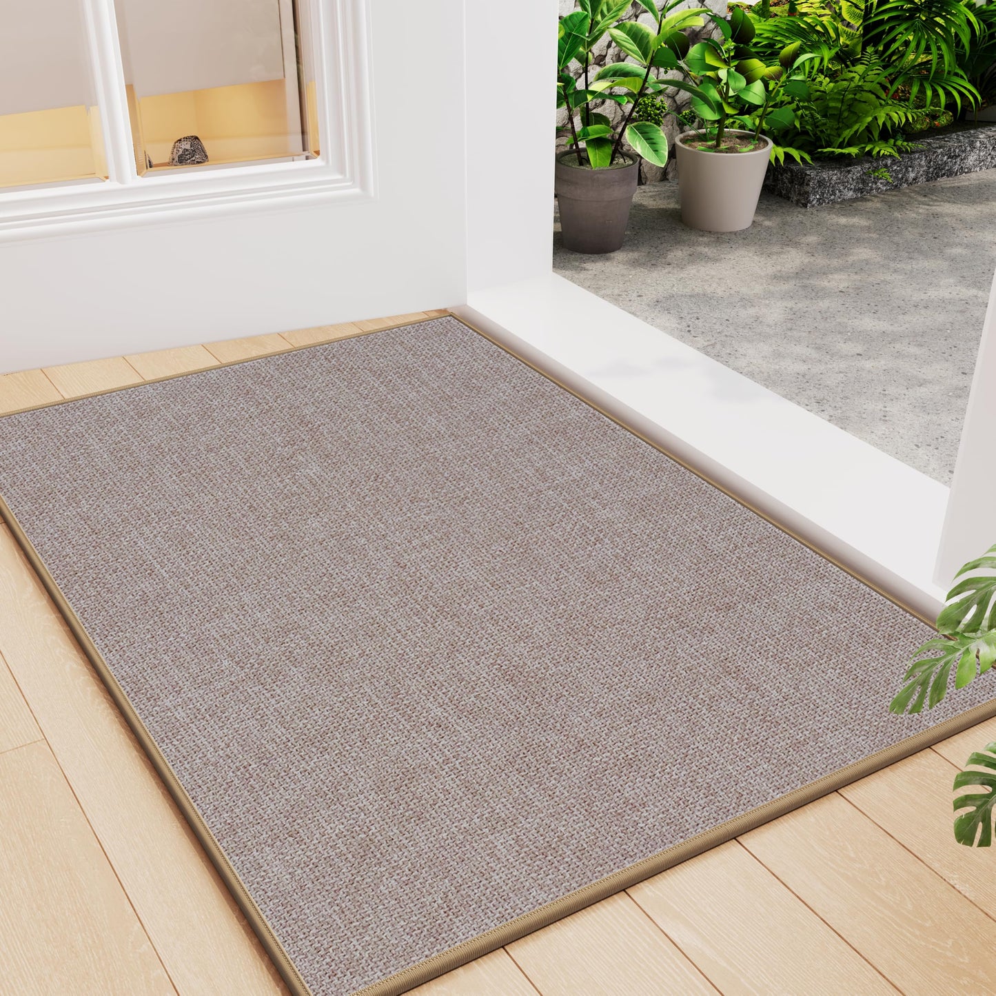 Indoor Front Door Mat 17"x30", Non Slip Braided Low-Profile Welcome Entry Mat Door Mat Indoor Entrance, Rubber Backing Washable Dirt Resistant & Absorbent Inside Entryway Doormat, Khaki