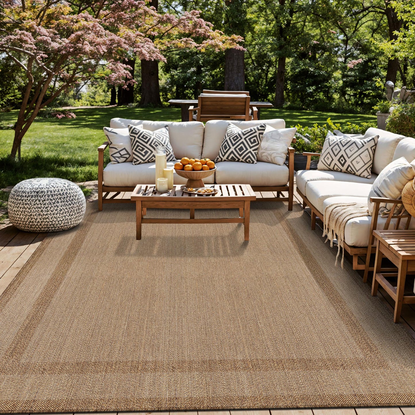 Rugshop Border Plain Indoor Outdoor Flat Woven Area Rug,Natural Jute-Style,Easy-Care Patio Rug for Backyard Porch Deck Balcony, 7'10" x 10' Sand/Natural