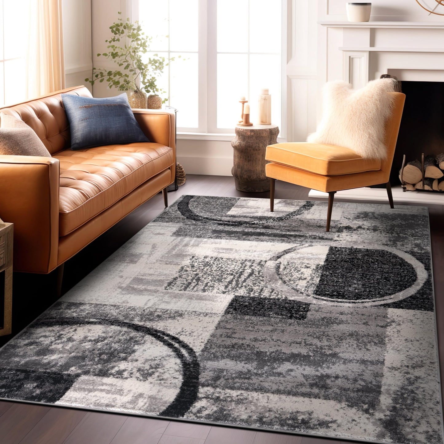 Rugshop Contemporary Circle Design Area Rug, Non-Shedding Carpet for Living Room, Dining Room, or Large Bedroom, Cream, 8'8" x 12'