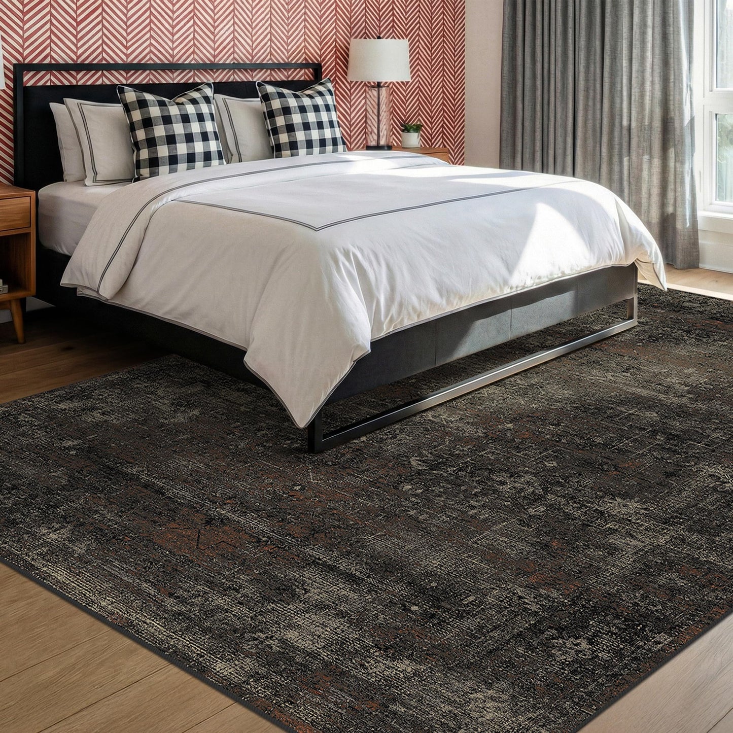 TALANOVA Black Farmhouse Washable 8x10 Area Rugs for Living Room, Dark Charcoal Volcanic Textured Large Rug for Bedroom, Non-Slip Stain Resistant for Dining Room Office Décor