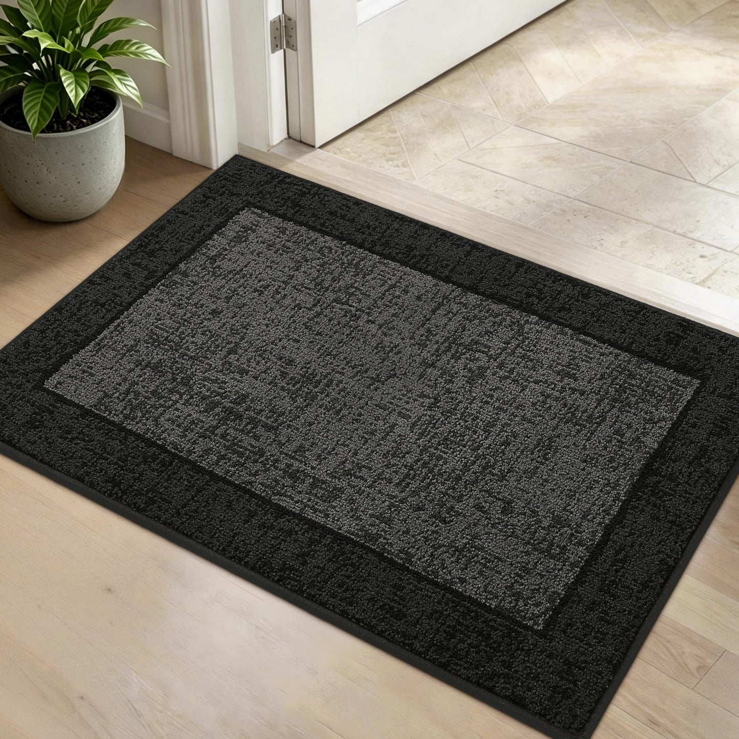 MatMaven Dirt Trapper Door Mat 20"x 32", Non Slip Washable Doormat, Stain Removal and Absorbent Welcome Mat, Floor Mats,Low Profile Entrance Dog Door Mats for Front Back Door,Dark Grey & Charcoal