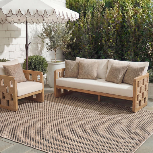 SAFAVIEH Washable Rug Outdoor Courtyard Collection - 8' x 10', Natural & Black, Non-Shedding & Easy Cleaning, Ideal for Patio, Backyard, Mudroom, DIning Space (CY8521-37312)