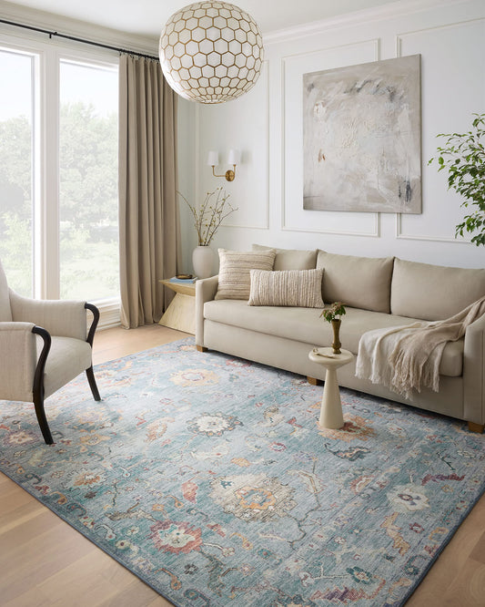 Loloi Margot Collection MAT-06 Denim/Multi 5'-0" x 7'-6" Area Rug feat. CloudPile, No-Shed Easy Clean Large Patterned Area Rug for Living Room, Bedroom, Dining Area