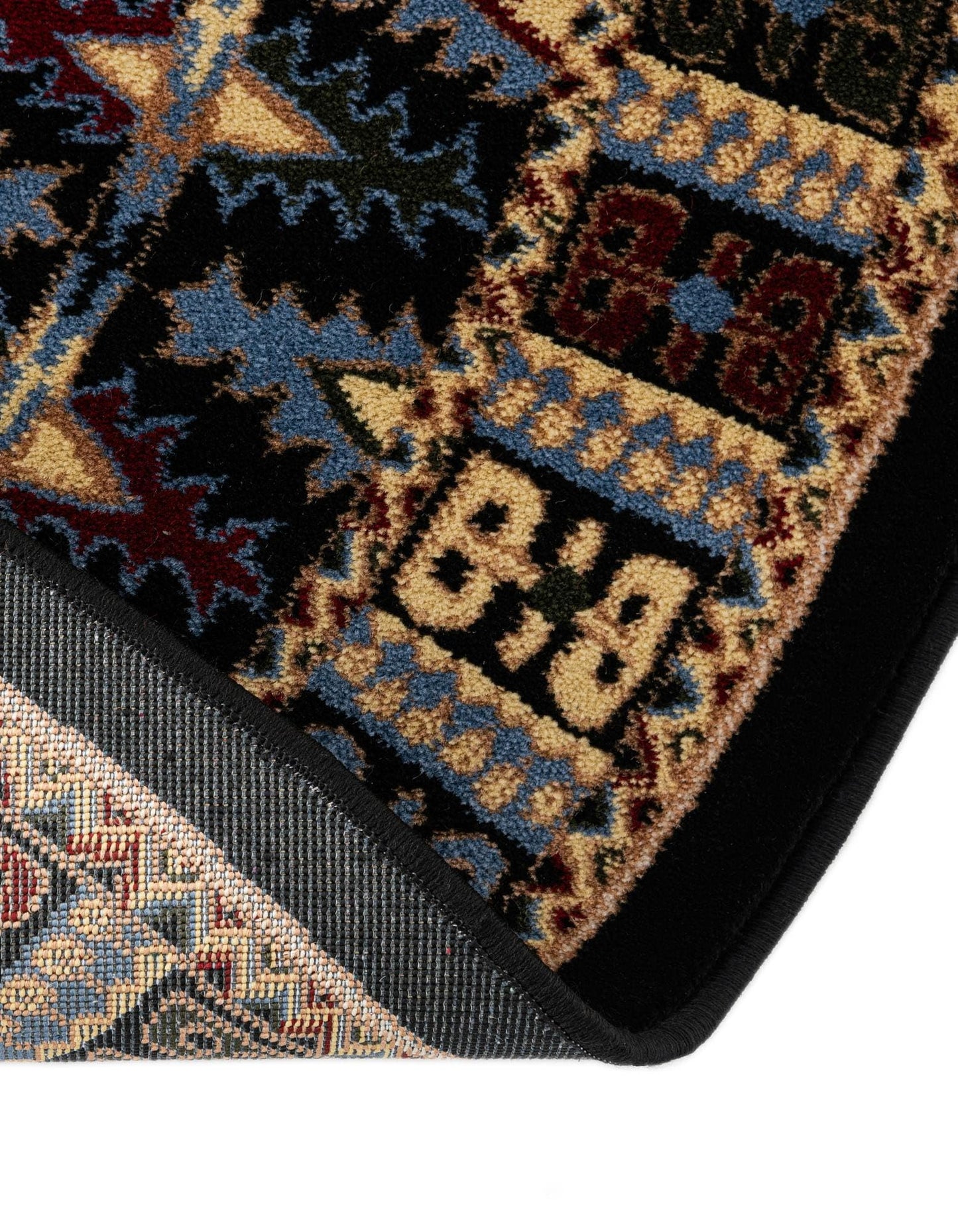 Rugs.com Bokhara Collection Rug – 3 Ft Round Black Medium-Pile Rug Perfect for Kitchens, Dining Rooms