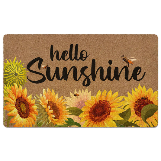 XLDLIOO Hello Sunshine Sunflowers Door Mat, Summer Sunflower Doormat, Sunshine Bee Welcome Front Door Mat Outdoor Entrance, Botanical Artificial Coir Doormats for Patio Entry Home Decor, 30x17in