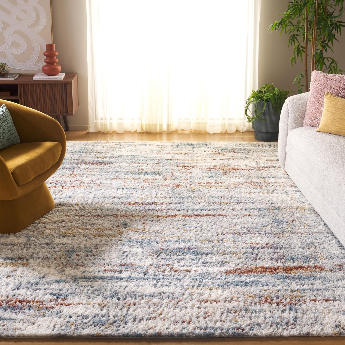 SAFAVIEH Berber Shag Collection Area Rug - 9' x 12', Blue Rust & Ivory, Modern Abstract Design, Non-Shedding & Easy Care, 1.25-inch Thick Ideal for High Traffic Areas in Living Room, Bedroom (BER577A)