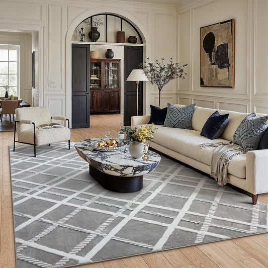 HUGEAR 8x10 Shag Area Rug Grey Modern Neutral Medium Plush Pile Super Soft Indoor Fuzzy Carpet Non Slip Non-Shedding Easy Care 0.5-inch Thick for High Traffic Areas in Living Room Bedroom Dining