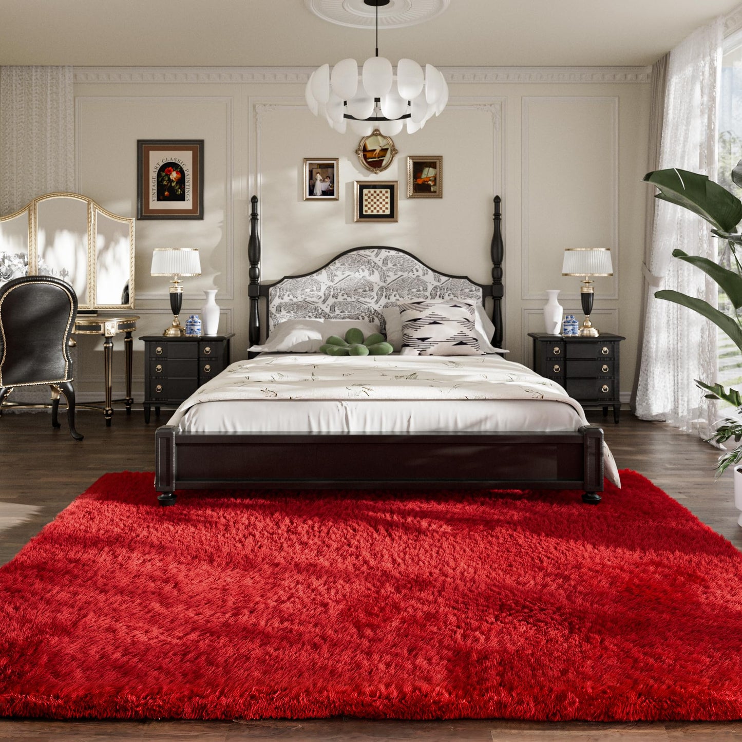 AMTOVO Area Rugs for Living Room, Fluffy Red 5x7 Clearance Bedroom Rug, Large Throw Shag Carpet for Nursery, Kids, Playroom Home Decor