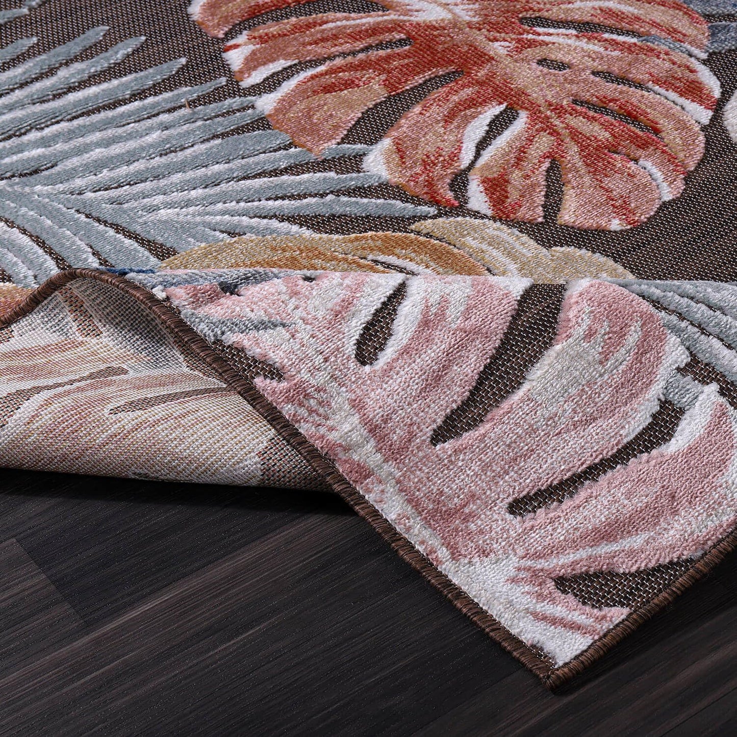 CAMILSON Indoor Outdoor Rug, Brown 9’x12’ Leaf Tropical Botanical Area Rugs for Indoor and Outdoor patios, Easy-Cleaning Non-Shedding Living Room, Garden and Kitchen Washable Outside Carpet (9x12)