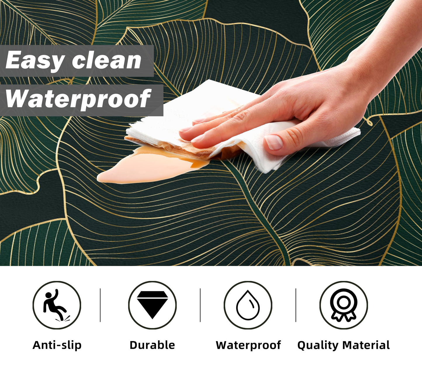 chiinvent Kitchen Mats for Floor Cushioned Anti Fatigue Mats for Kitchen Green Kitchen Floor Mat Memory Foam Boho Kitchen Rugs Luxury Runner Rugs Sets of 2, 17.3x28 + 17.3x47, 0.4 inches