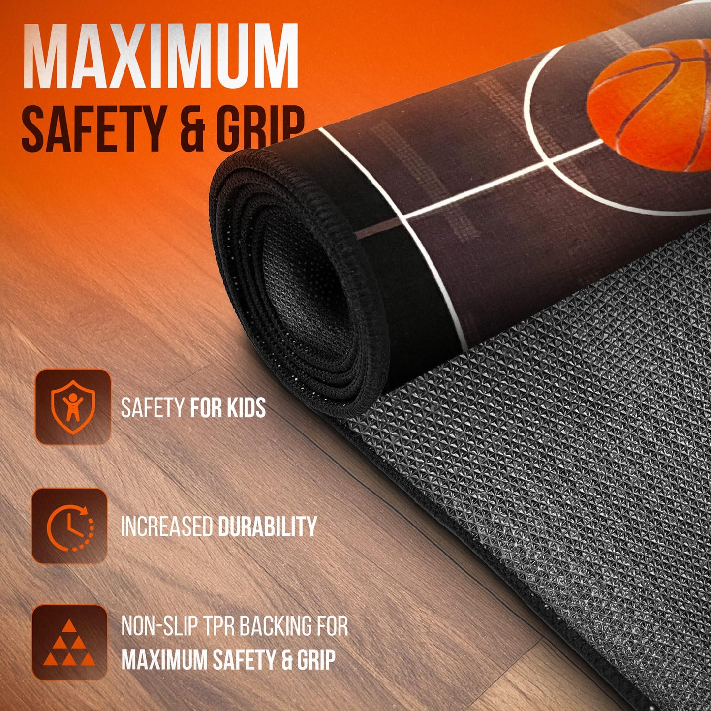 Aurox Studio Basketball Rug - Sports Rugs for Boys Bedroom, 3' x 5' Area Rug with TPR Backing, Indoor Basketball Carpet for Kids Room, Non-Slip Court Design, Great Boys Room or Game Room Decor