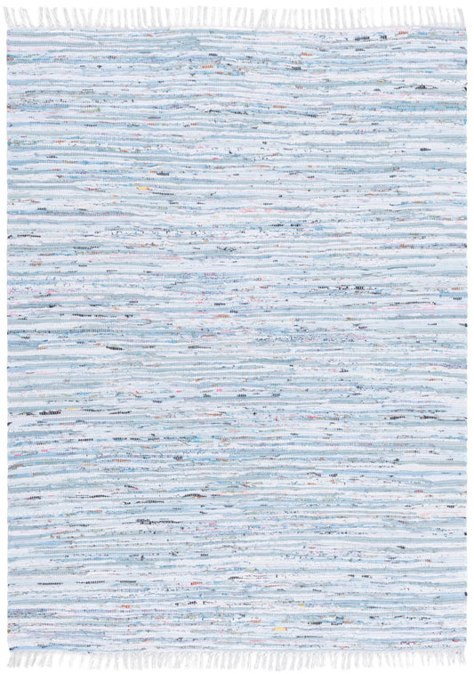 SAFAVIEH Rag Rug Collection Area Rug - 5' x 7', Light Blue & Multi, Handmade Boho Stripe Cotton, Ideal for High Traffic Areas in Living Room, Bedroom (RAR125A)