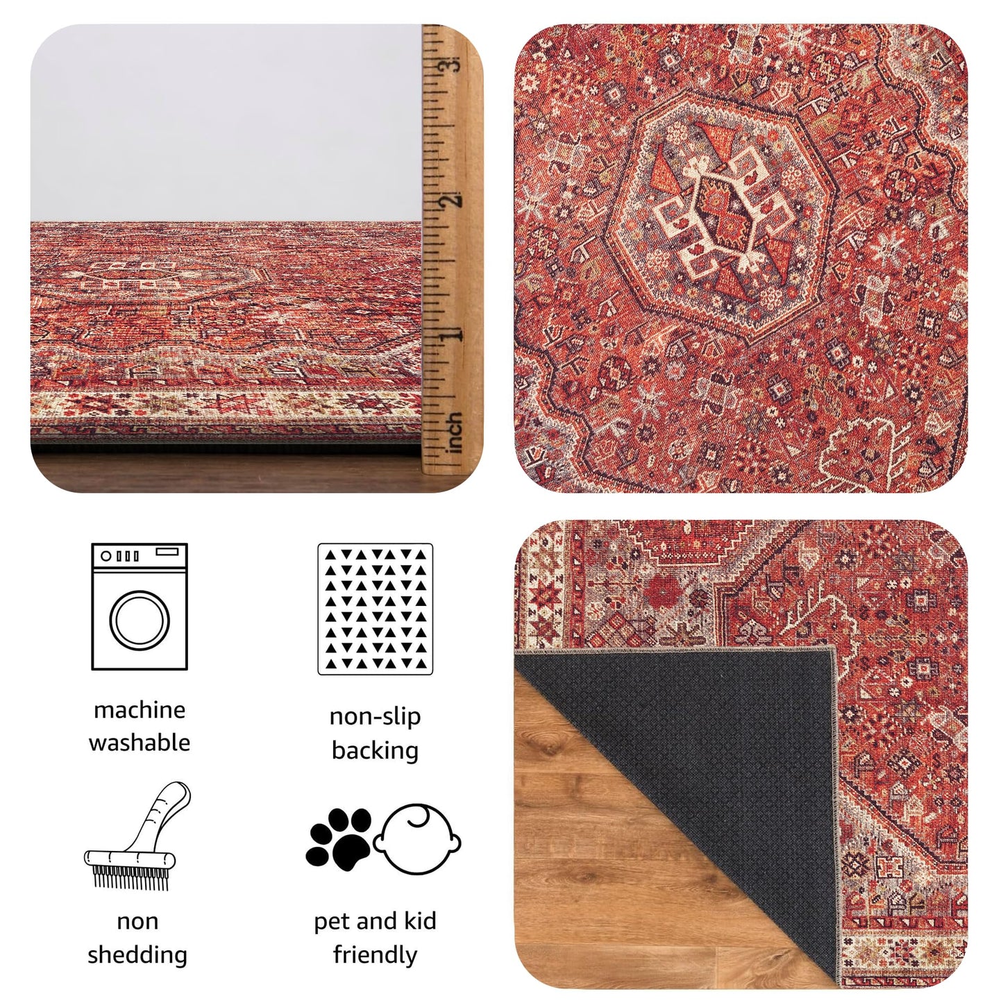 Keen Home Design 30"x144" Rug - Machine Washable Runner Rug with Non-Slip Backing, Ideal for Hallway, Entryway, Kitchen, Laundry Room - Vintage, Easy Clean, Durable, Low Pile - (2'6" x 12')