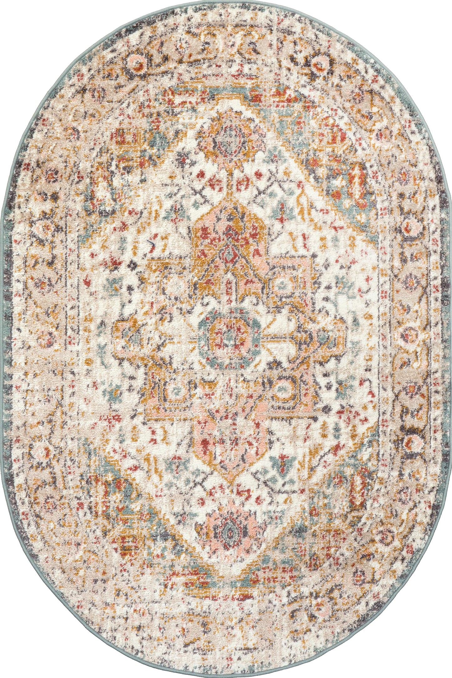 nuLOOM Performance Oriental Style Area Rug, Vintage Design, Durable, Easy to Clean, Justine Beige, Oval 4' x 6'