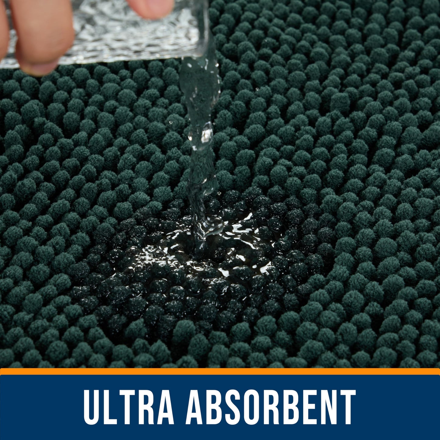watthourhome Chenille Bathroom Rug 24"x16" Extra Soft Absorbent Quick Dry Machine Washable Non-Slip Bath Mat for Tub Shower and Bathroom Floor Plush Shaggy Home Decor, Green