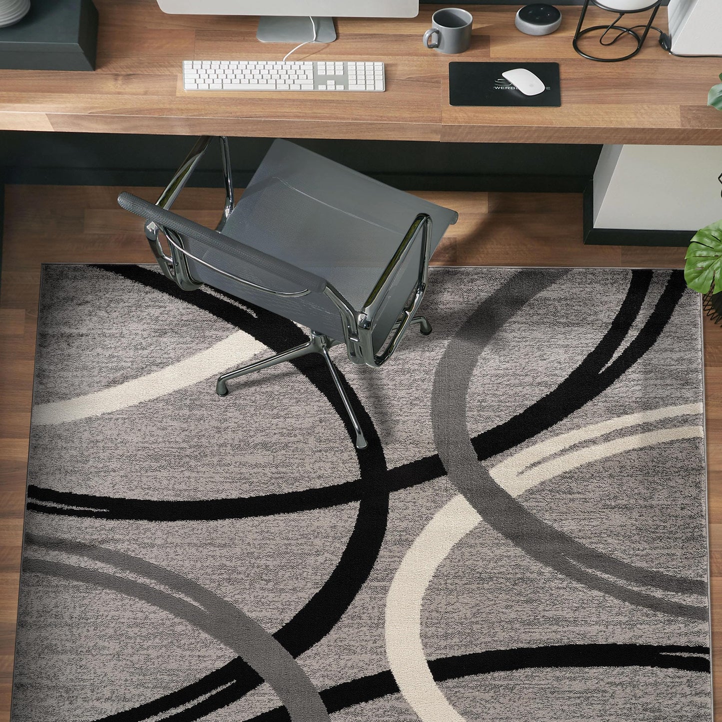 Rugshop Wavy Circles Design Square Rug, Non-Shedding Carpet for Living Room, Bedroom, or Dining Room, Gray, 6'6" x 6'6"