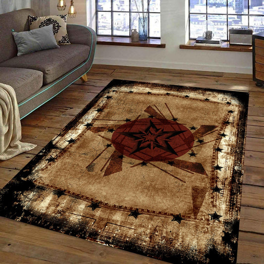 ZLXMN 6x8ft Machine Washable Western Rugs Vintage Brown Stars Area Rug Rustic Cabin Indoor Decor Rug Chic Abstract Low Pile Carpet for Living Room Office Kitchen Dining Room Carpet Non Slip