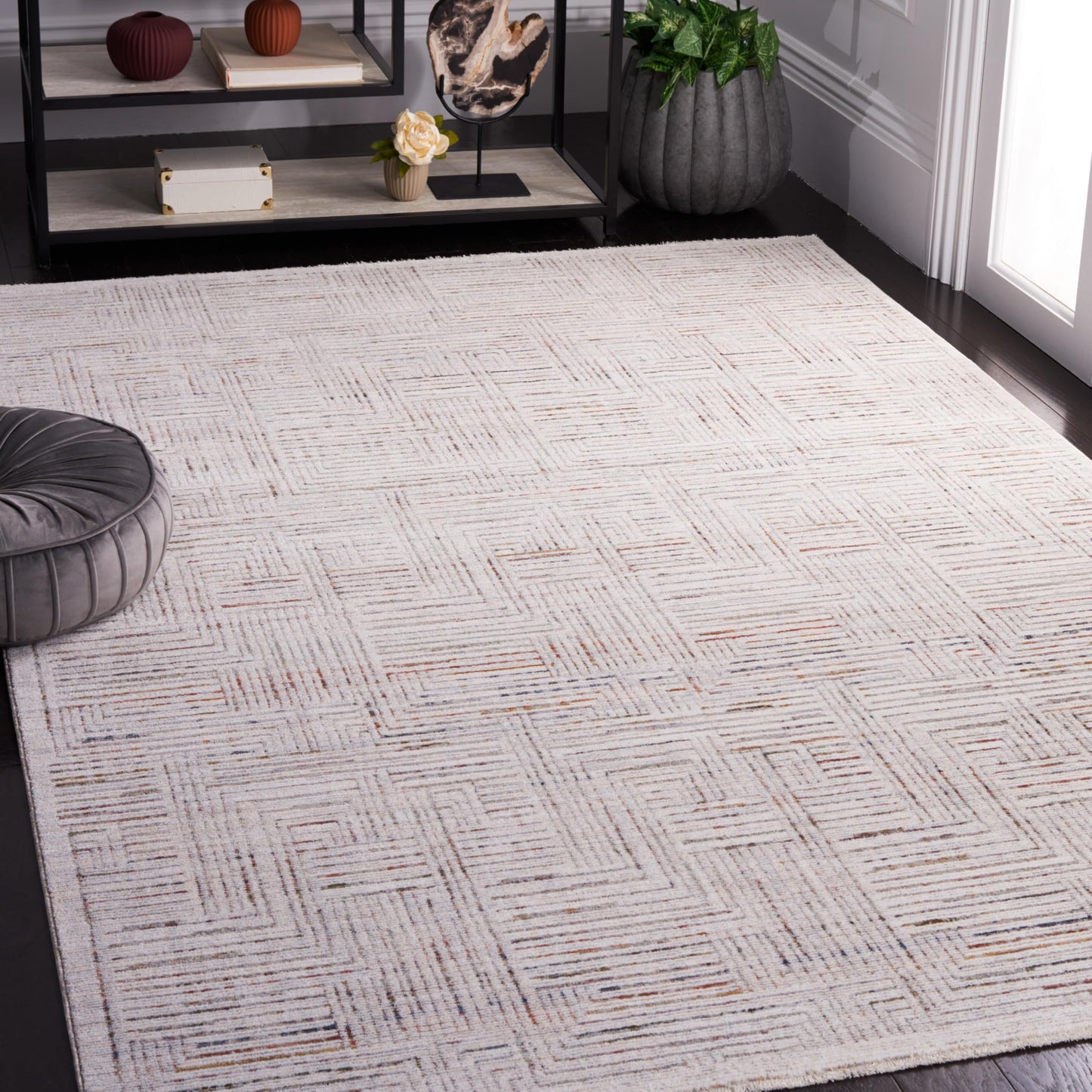 SAFAVIEH Harlow Collection Area Rug - 5'3" x 7'6", Ivory Grey & Rust, Modern Abstract Design, Non-Shedding & Easy Care, Slip Resistant Ideal for High Traffic Areas in Living Room, Bedroom (HAR105A)