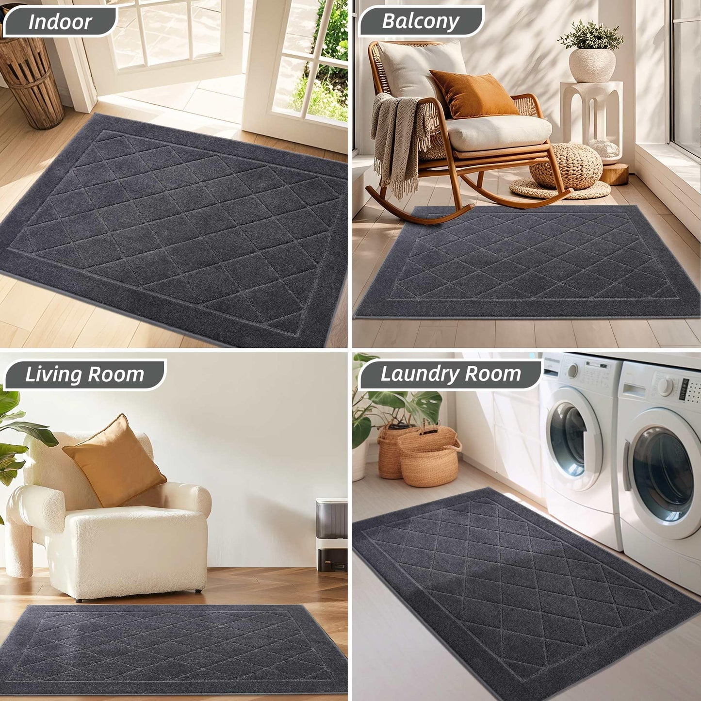BEQHAUSE Dirt Trapper Door Mat 24" x 36", Doormat Non-Slip Entryway Rugs Washable, Dog Door Mat Stain Resistant and Absorbent Welcome Floor Mat for Front Back Door, Mud Wet Shoes & Paws, Dark Grey