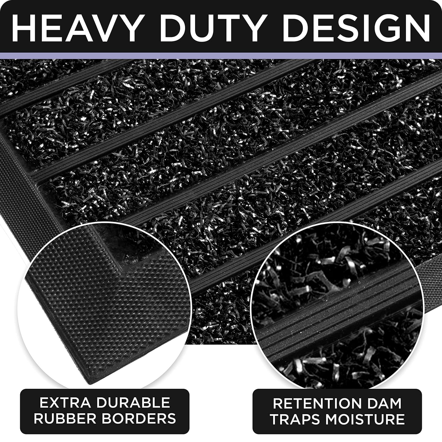 ubdyo Extra Durable Door Mat - Dirt Trapping Outdoor Welcome Mats - Non-Slip Outdoor Indoor Entrance - Low Profile Front Doormat (30" x 17", Bright Black)