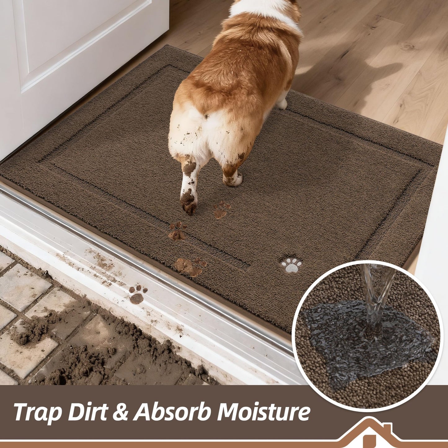 BEQHAUSE Dog Door Mat for Mud Paws Dirt Trapper Doormat Non-Slip Entryway Rugs Absorbent Welcome Mat Washable Indoor Floor Mat Low-Profile for Front Door, 36" x 60", Brown