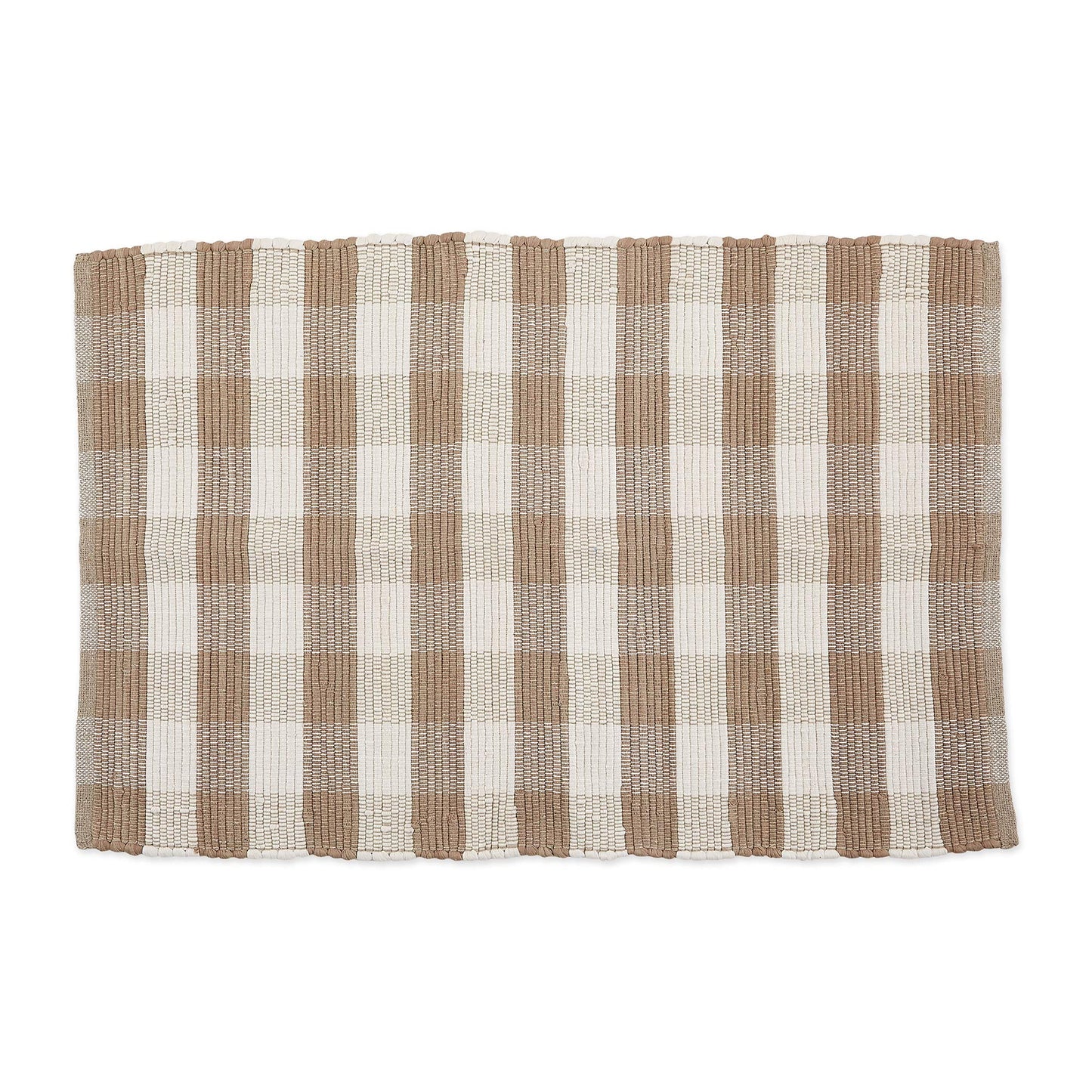 DII Buffalo Check Rug Collection, Hand Dyed Reversible Chindi Rug, 26x40, Stone/Cream