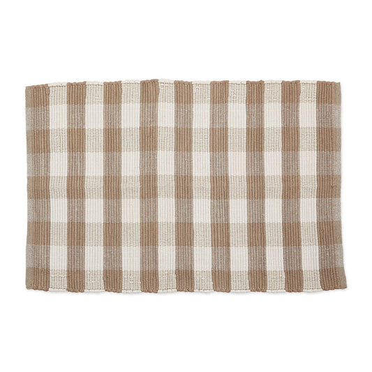 DII Buffalo Check Rug Collection, Hand Dyed Reversible Chindi Rug, 26x40, Stone/Cream