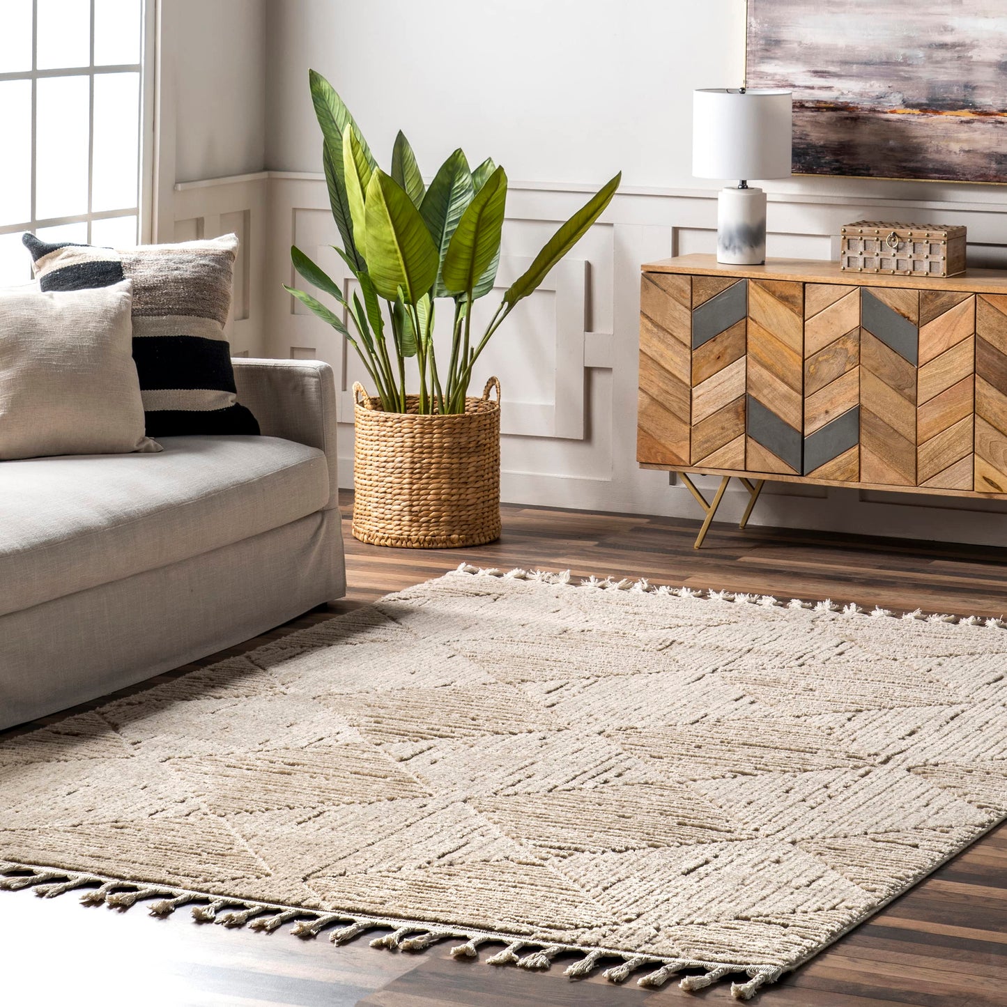 Nuloom Kerry Beige, 7'10" x 10', Geometric, Soft and Cozy, High Traffic, Stain Resistant, Easy Clean, Durable Area Rug for Bedroom, Living Room, Dining Space, Den, Foyer, Entryway