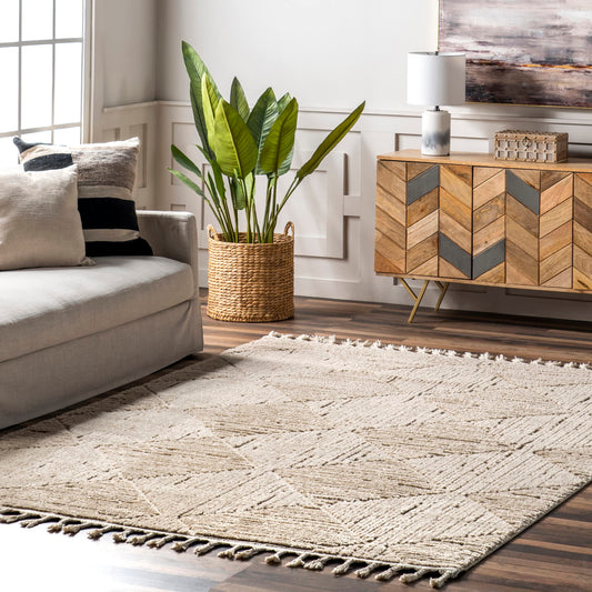 Nuloom Kerry Beige, 7'10" x 10', Geometric, Soft and Cozy, High Traffic, Stain Resistant, Easy Clean, Durable Area Rug for Bedroom, Living Room, Dining Space, Den, Foyer, Entryway