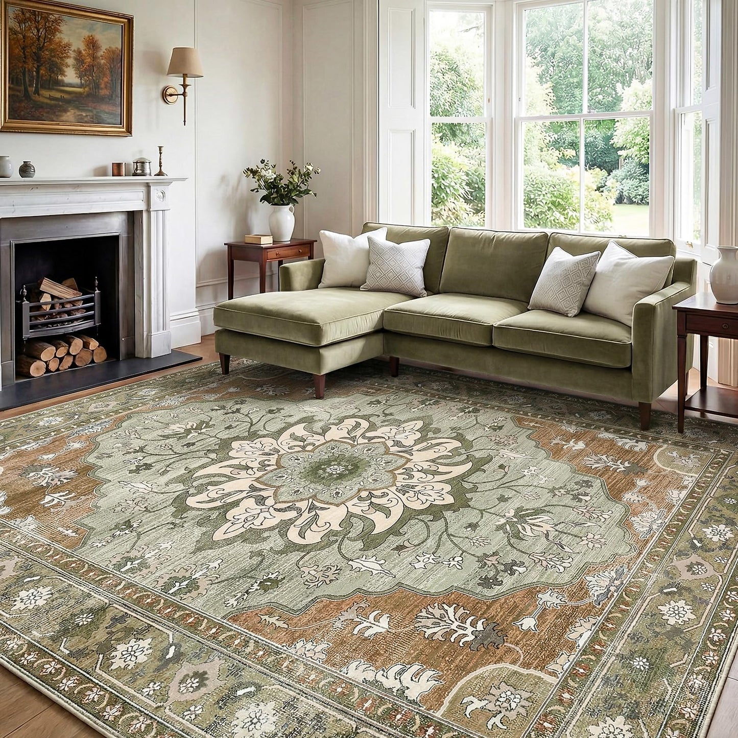 YBYX Washable Area Rug 6x9, Vintage Floral Carpet