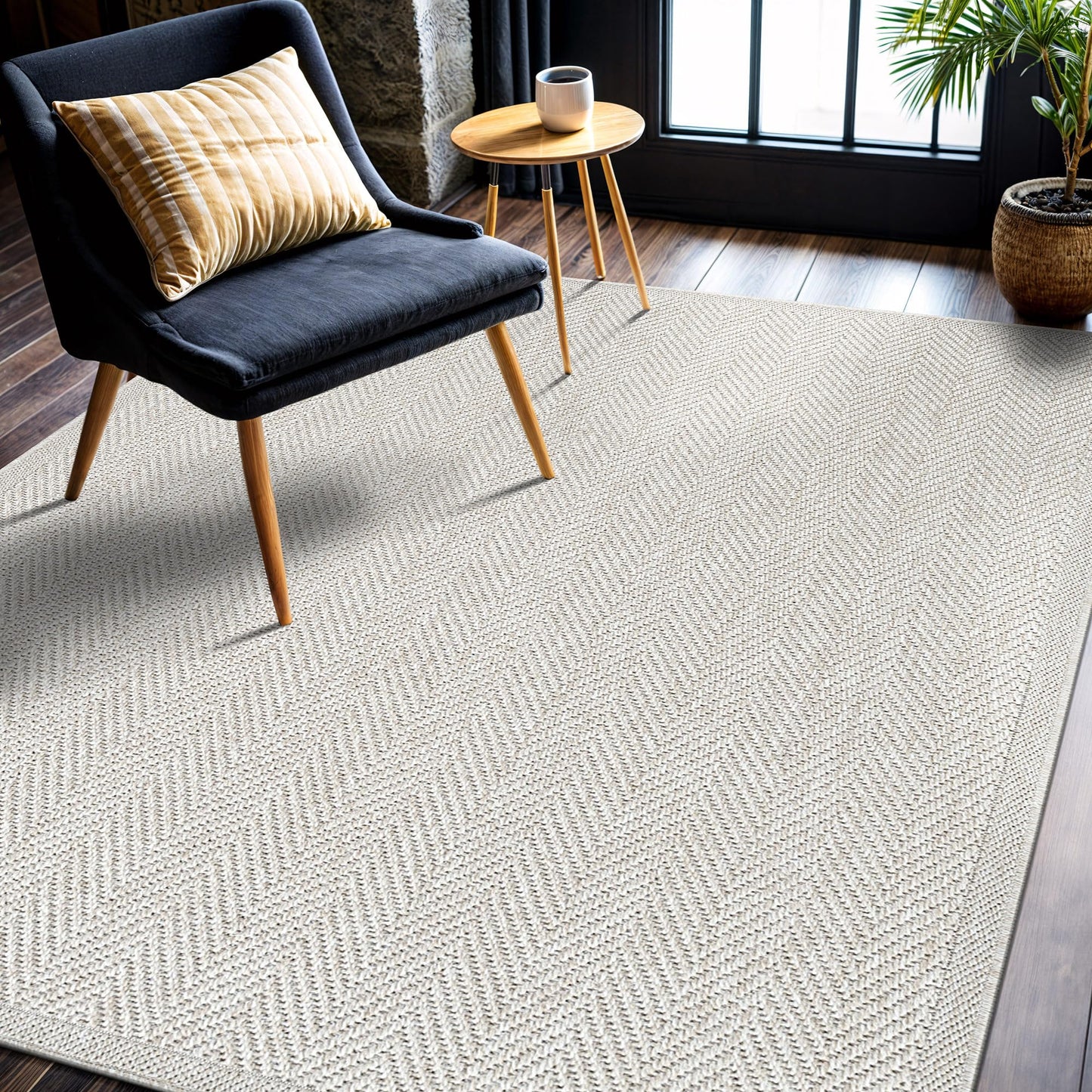 CAMILSON Easy Jute Rug 9x12, Indoor Outdoor Off-White Color Fiber Area Rugs for Living Room and Patio Rug Herringbone Seagrass Boho Woven Design Easy-Cleaning Washable Outside Carpet Alfombras 9 x 12