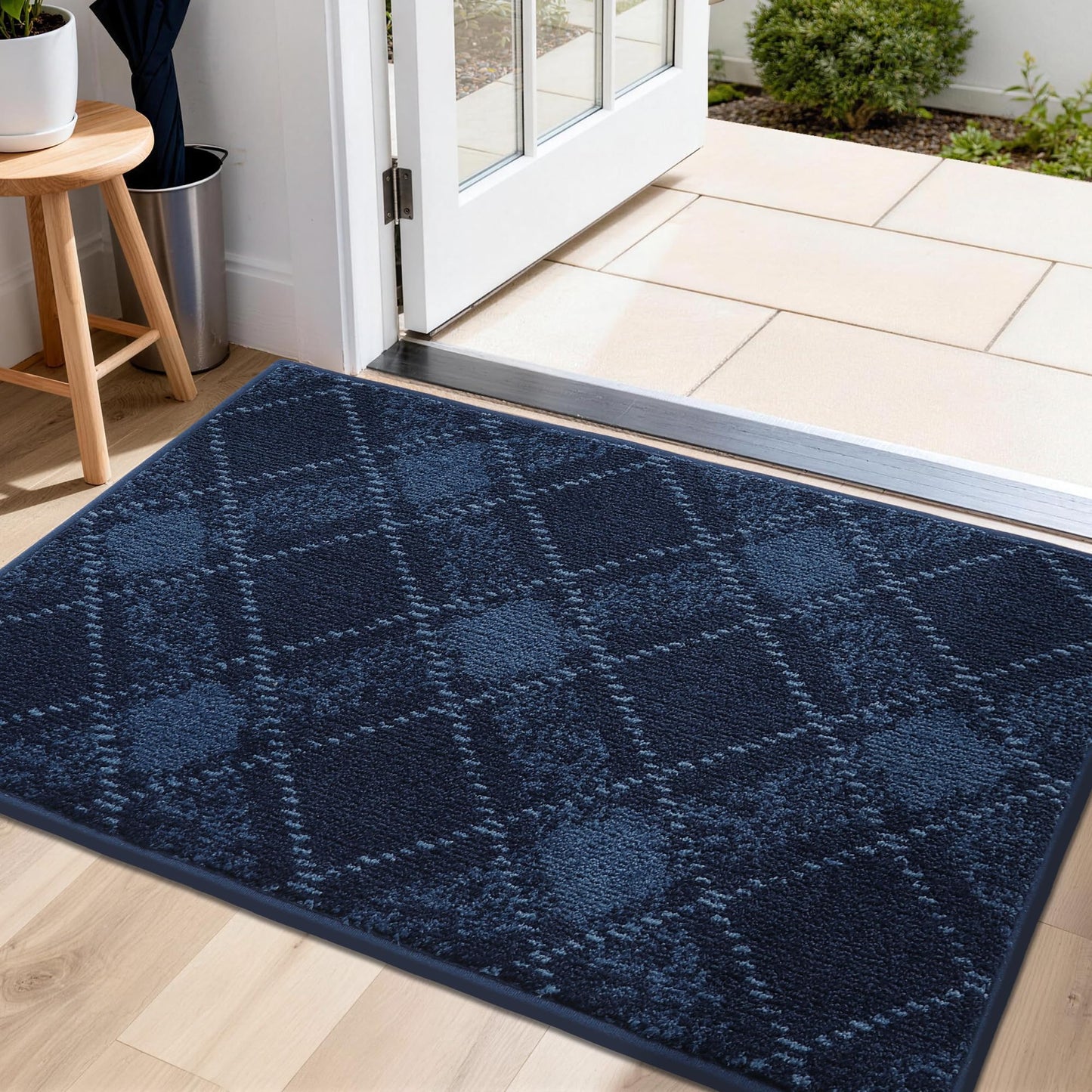 COSY HOMEER Door Mat Non-Slip, Soft Absorbent TPR Backing Doormat for Front Door Inside Entrance, Washable Low Profile Mats for Pets & Family, 20" x 32", Navy Blue