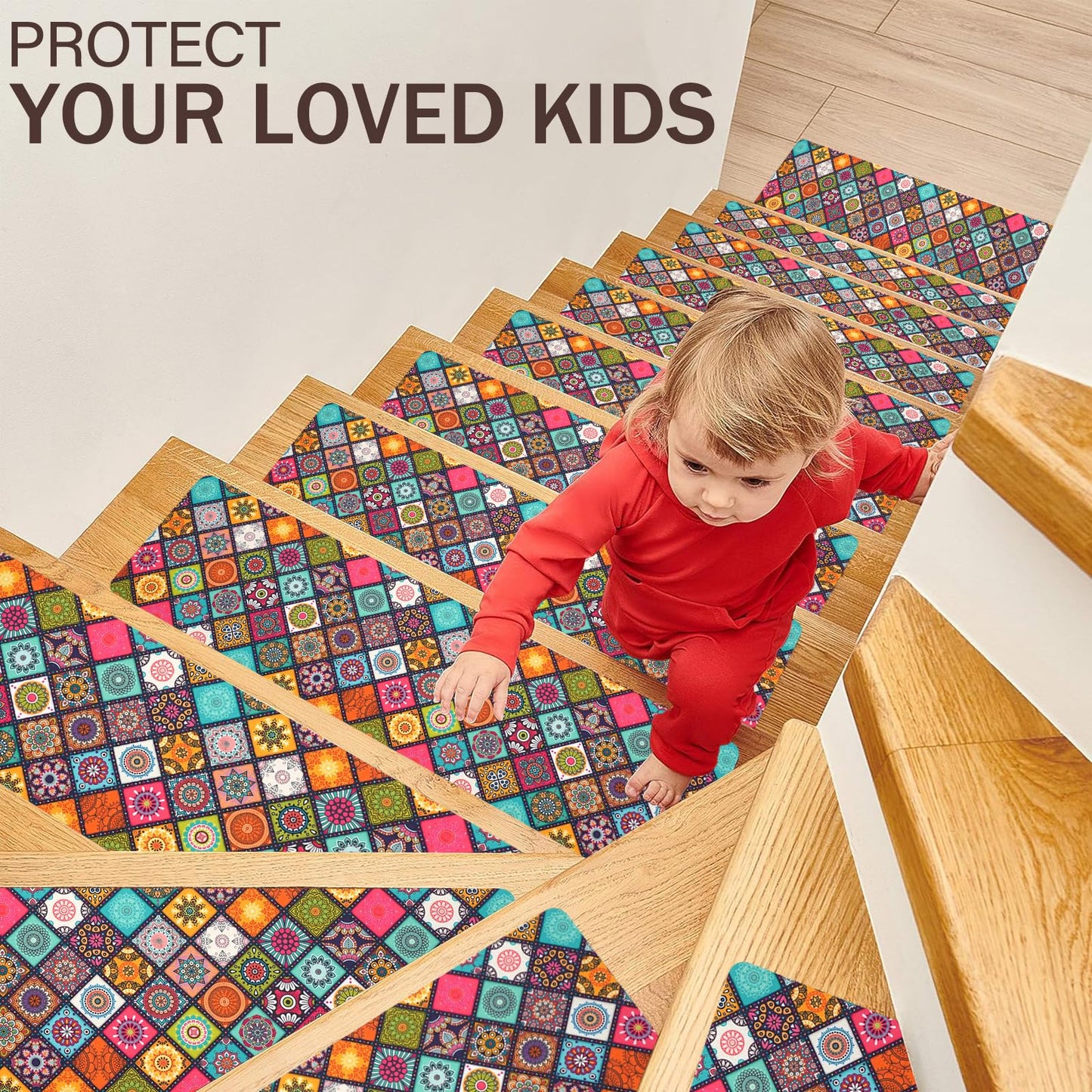 Non Slip Carpet Stair Treads for Wooden Steps Indoor, 4 Pack Stair Runners Covers Staircase Step Rugs Stair Mats for Kids Elders and Dog