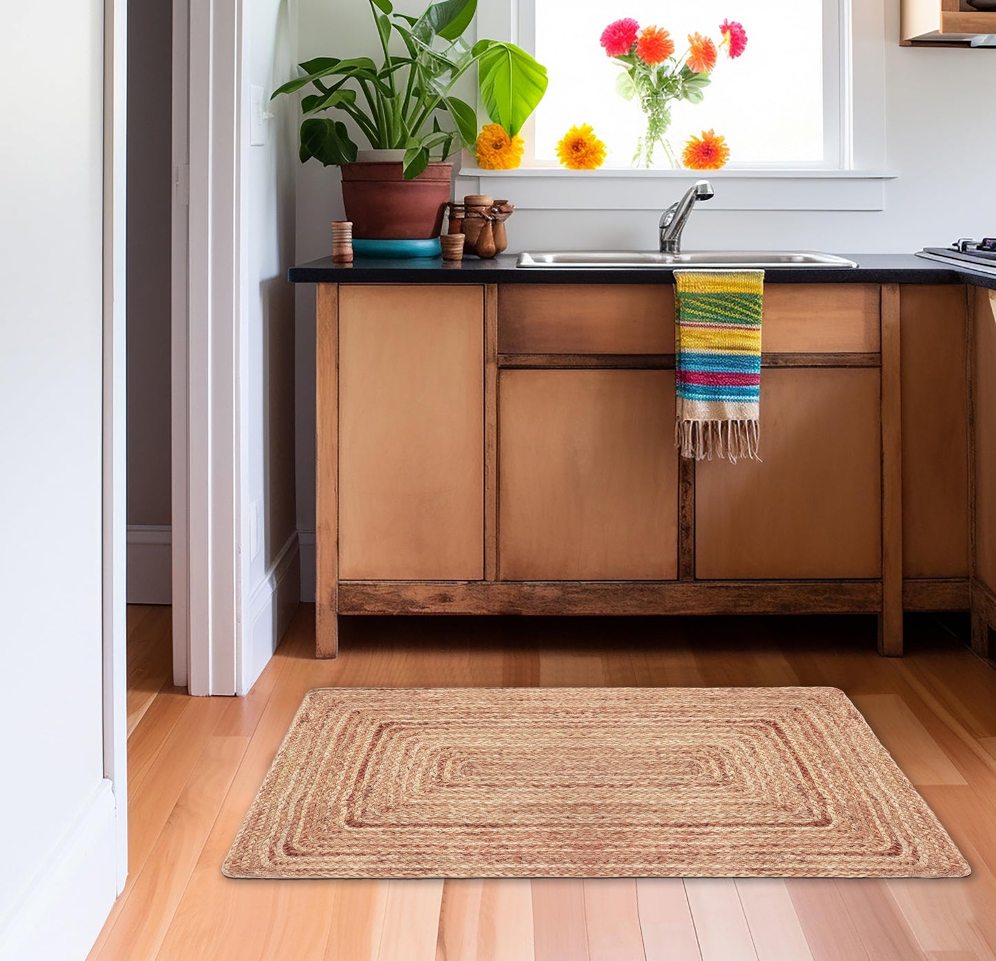 COTTON CRAFT Jute Rug - Braided 100% Jute Door Mat - Woven Neutral Reversible Small Rug - Entryway Kitchen Living Room Bedroom Bathroom Farmhouse Rustic Boho Door Mat Throw Carpet - 22x34 - Natural