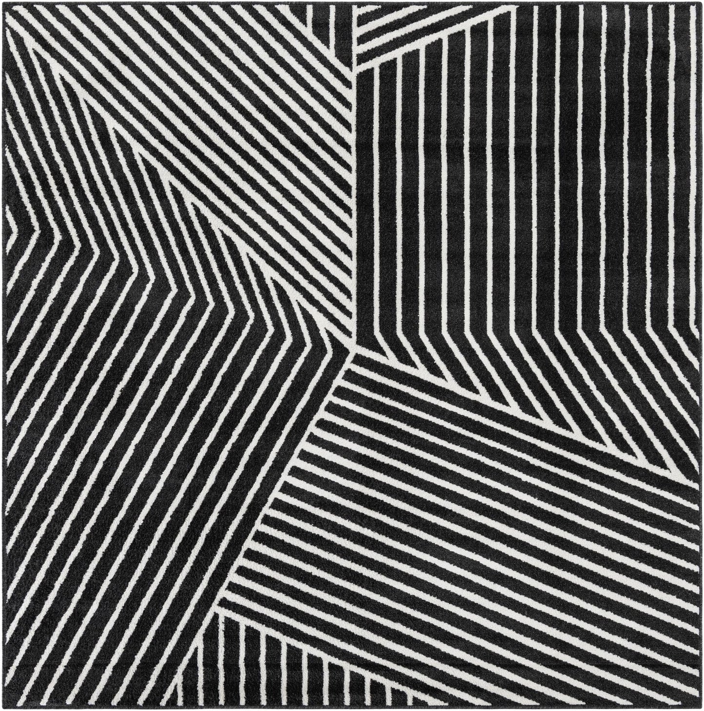 Rugs.com - Oslo Rug – 8 Ft Square Black Easy-Clean Area Rug – Bold Geometric Stripes, Perfect for Living Rooms, Bedrooms, and Home Offices