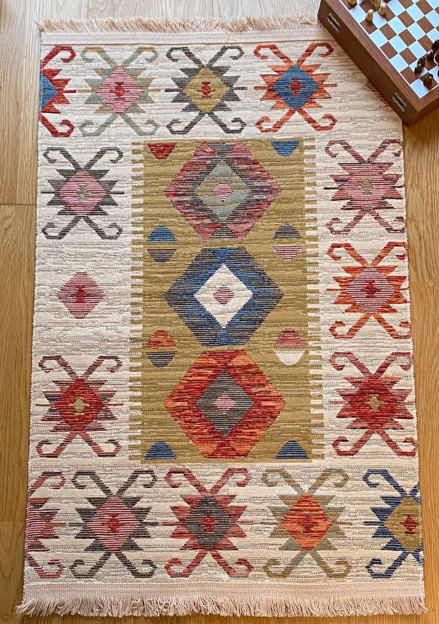 Secret Sea Collection: Modern Kilim Series Small Area Rug, Washable, Reversible, Cotton (2 x 3 feet, Antique Birds)