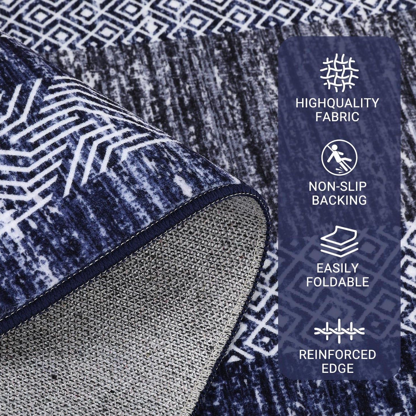 GarveeHome Modern Geometric Area Rug 5x7 Distressed Bordered Rug Washable Non Slip Floor Carpet Non Shedding Thin Rug, Soft Low Pile Rug, Contemporary Blue Rug for Dining Room, Living Room