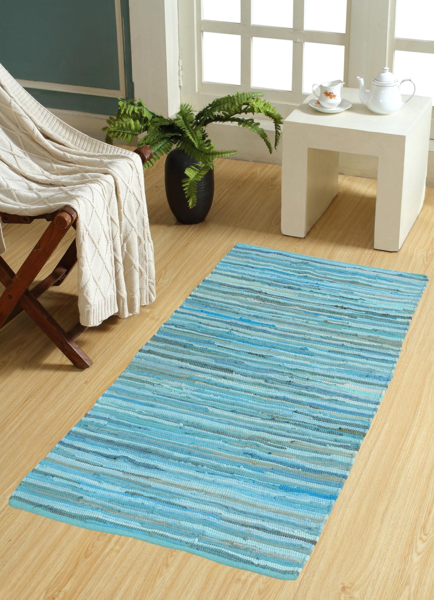 VEVARA HOMES Handmade Cotton Chindi Rug Area Rag Washable Recycled Rugs for Home Décor, Living Room and Bedroom (Teal, 3X5 Feet)