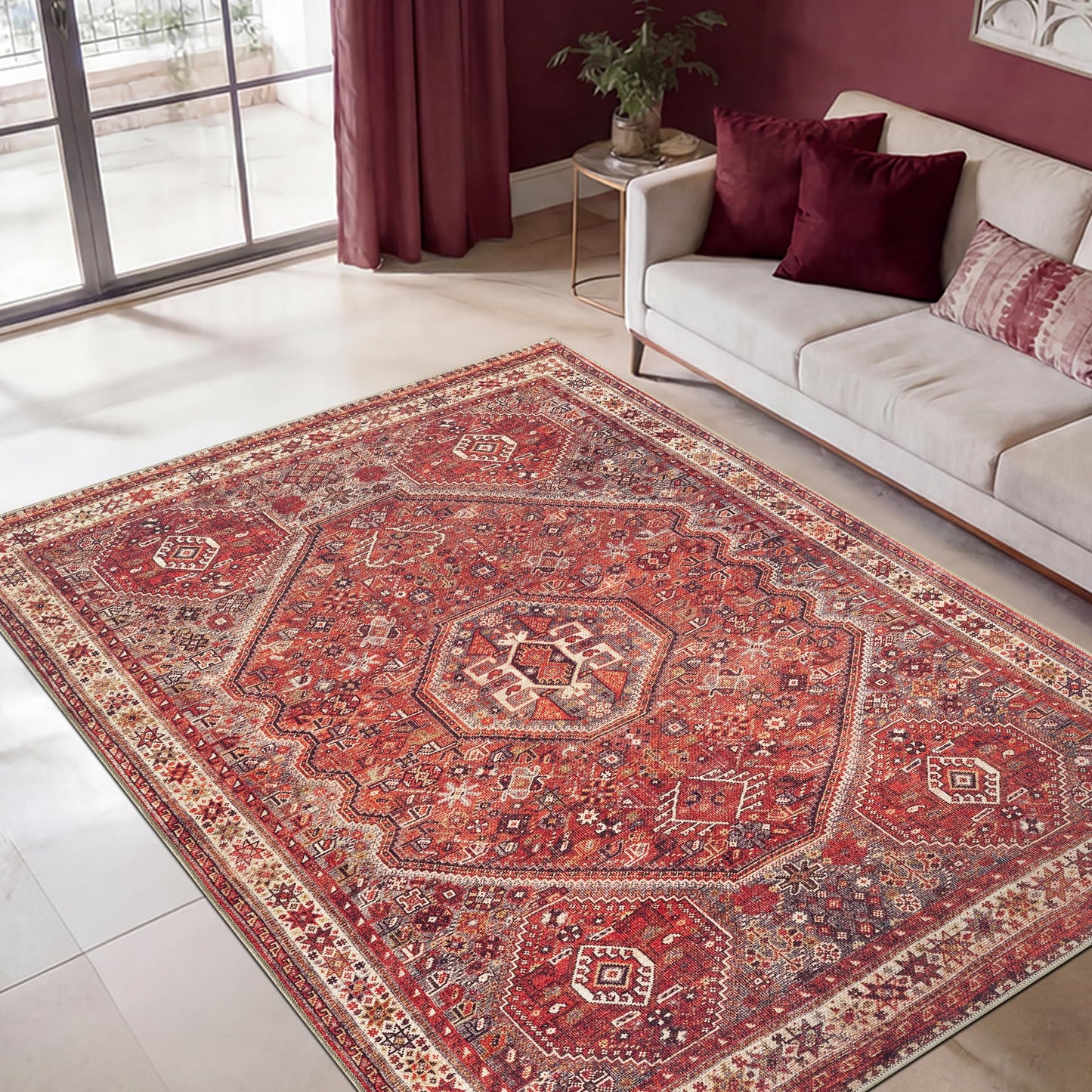 Keen Home Design 5x7 Rug - Machine Washable Area Rug with Non-Slip Backing, Ideal for Living Room, Dining Room, Bedroom - Vintage, Easy Clean, Durable, Low Pile Rug - (5' x 7')