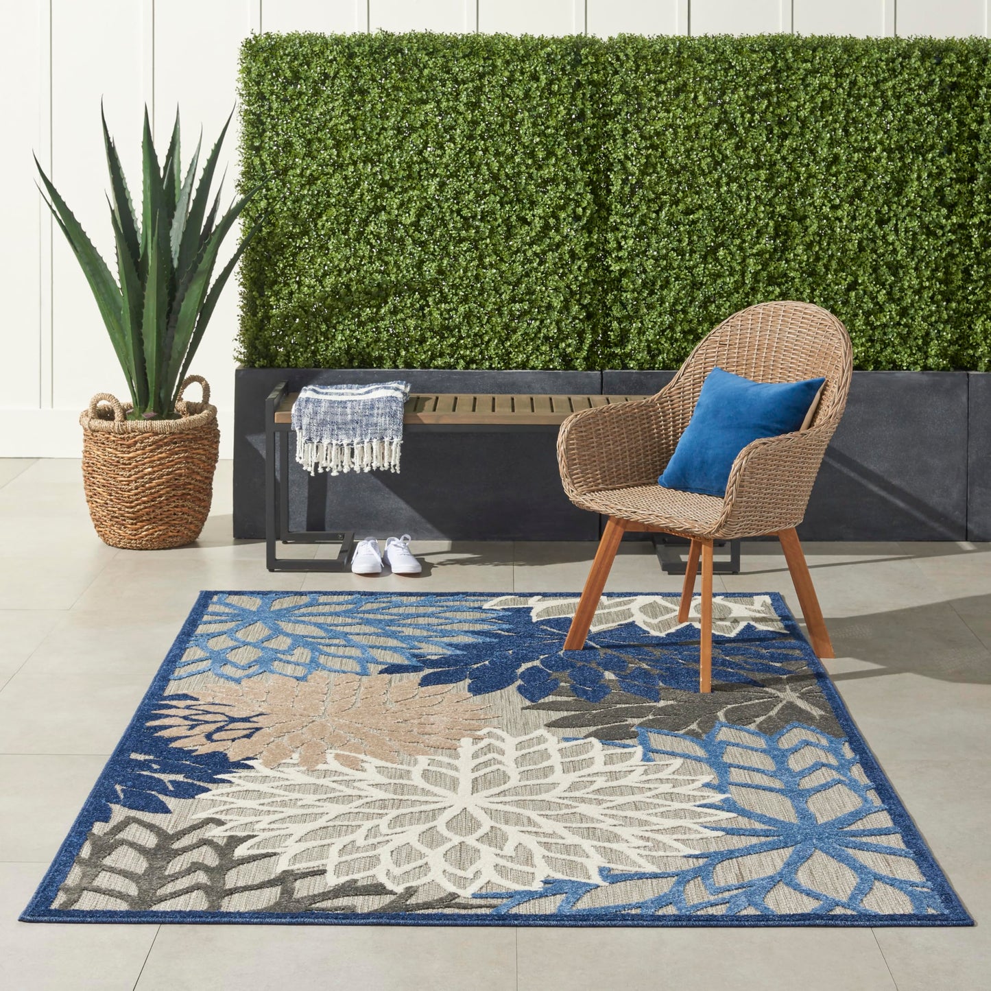 Nourison Home Aloha Indoor/Outdoor Blue/Multicolor 6' x 9' Area Rug, Easy Cleaning, Non Shedding, Bed Room, Living Room, Dining Room, Deck, Backyard, Patio (6x9)