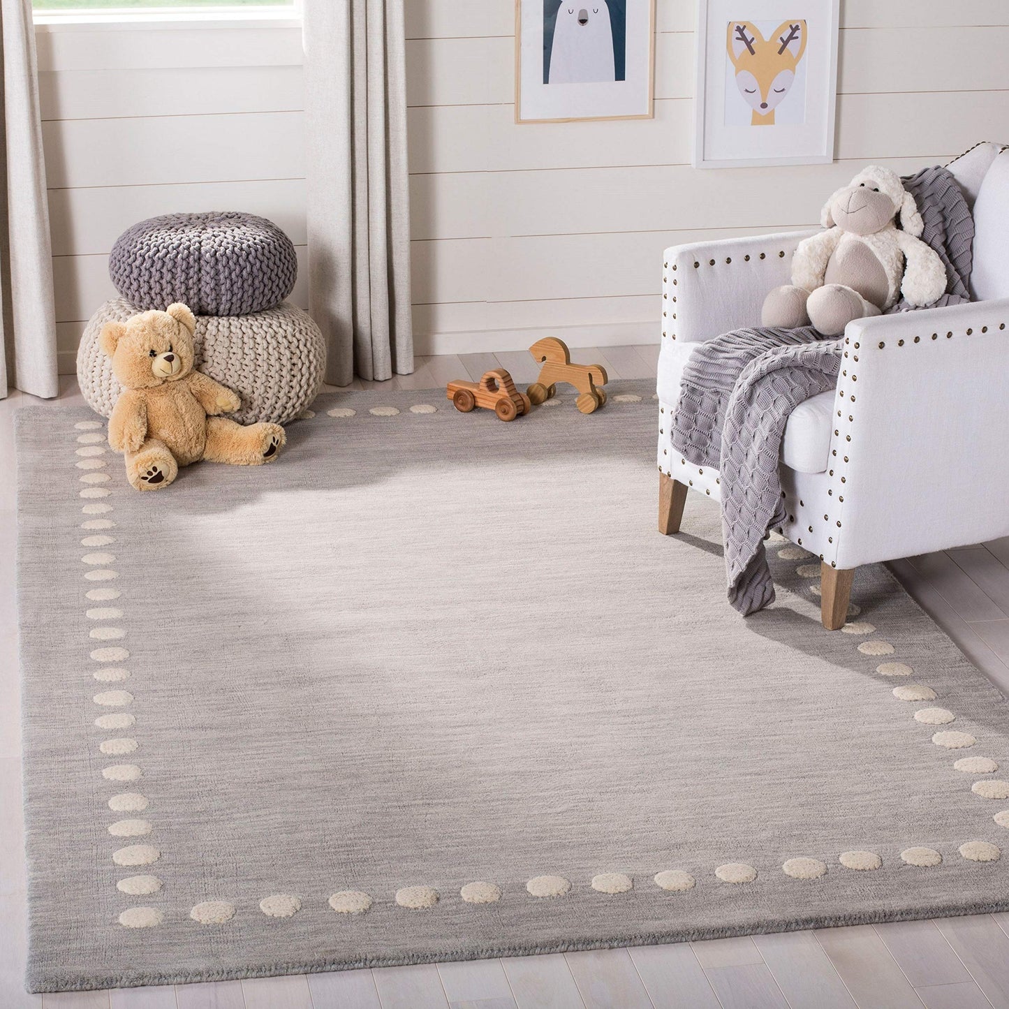 SAFAVIEH Kids Collection Accent Rug - 3' x 5', Blue & Ivory, Handmade Polka Dot Border Wool, Ideal for High Traffic Areas in Entryway, Living Room, Bedroom (SFK802M)