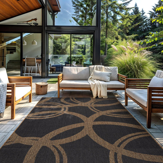 Rugshop Abstract Indoor Outdoor Flat Woven Area Rug,Natural Jute-Style,Easy-Care Patio Rug for Backyard Porch Deck Balcony, 7'10" x 10' Dark Gray/Natural