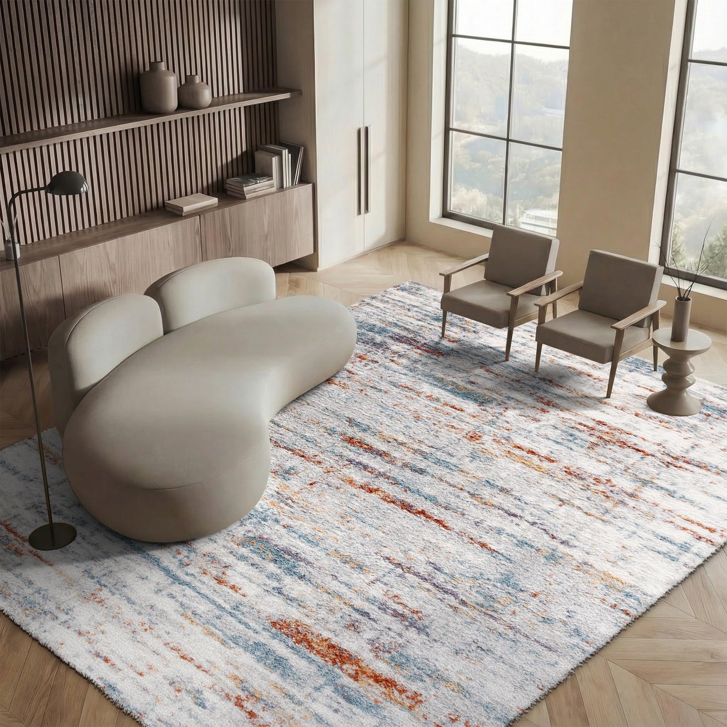 SAFAVIEH Area Rug 8x10 - Berber Shag Collection - Large - Blue Rust & Ivory, Modern Design, Non-Shedding & Easy Cleaning, Plush Thick Pile, Ideal for Living Room, Bedroom, Dining Space (BER577A)