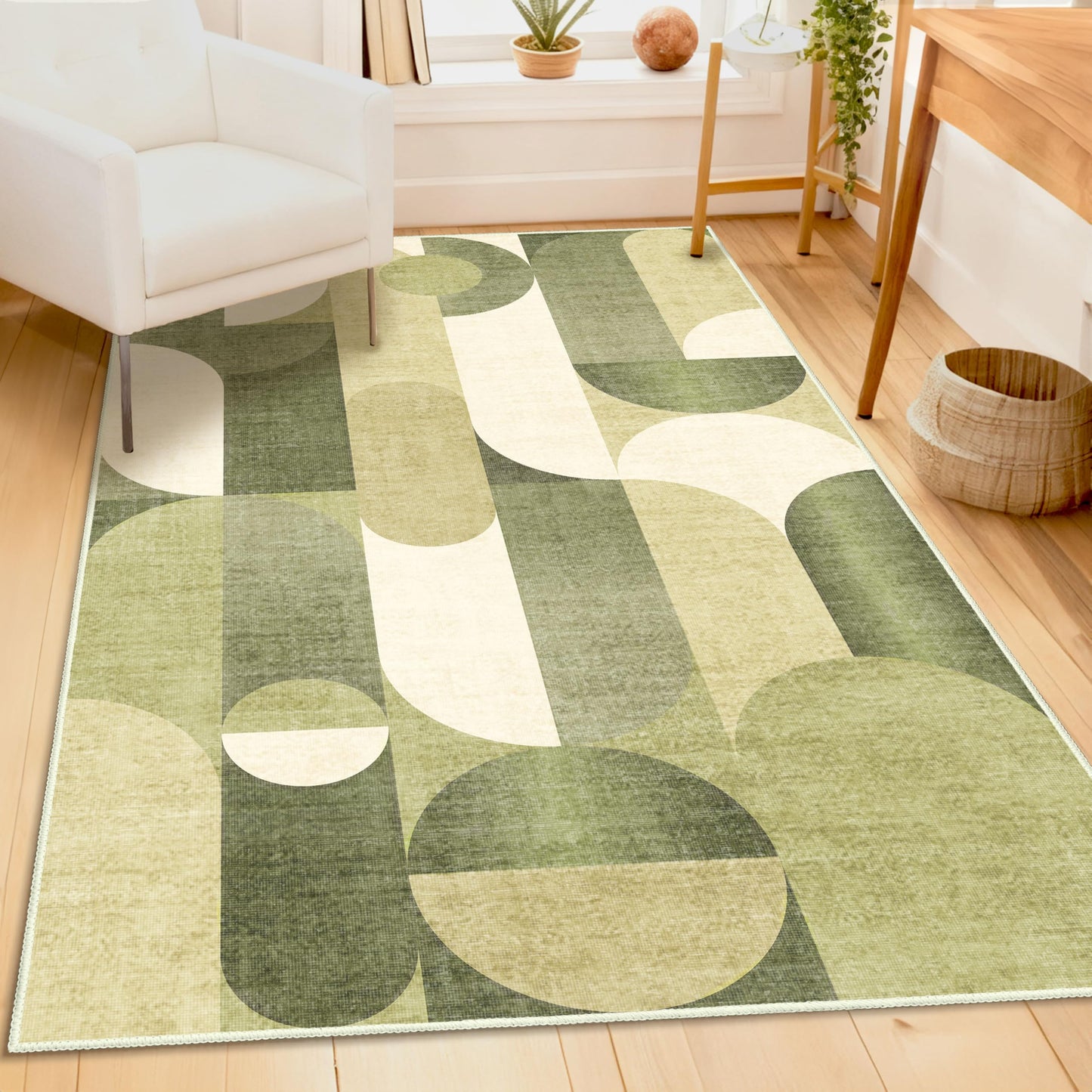 Castage Green Rug 3x5 Washable Area Rugs for Bedroom Living Room Kitchen Entryway Bedside,Modern Geometric Non Slip Small Carpet