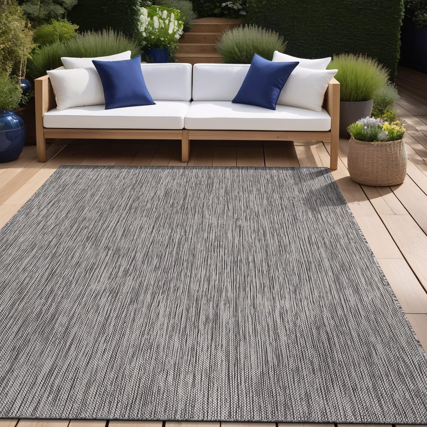 Beverly Rug Indoor Outdoor Rug 6x9, Washable Outside Carpet for Patio, Deck, Porch, Solid Modern Area Rug, Water Resistant, Silver Gray