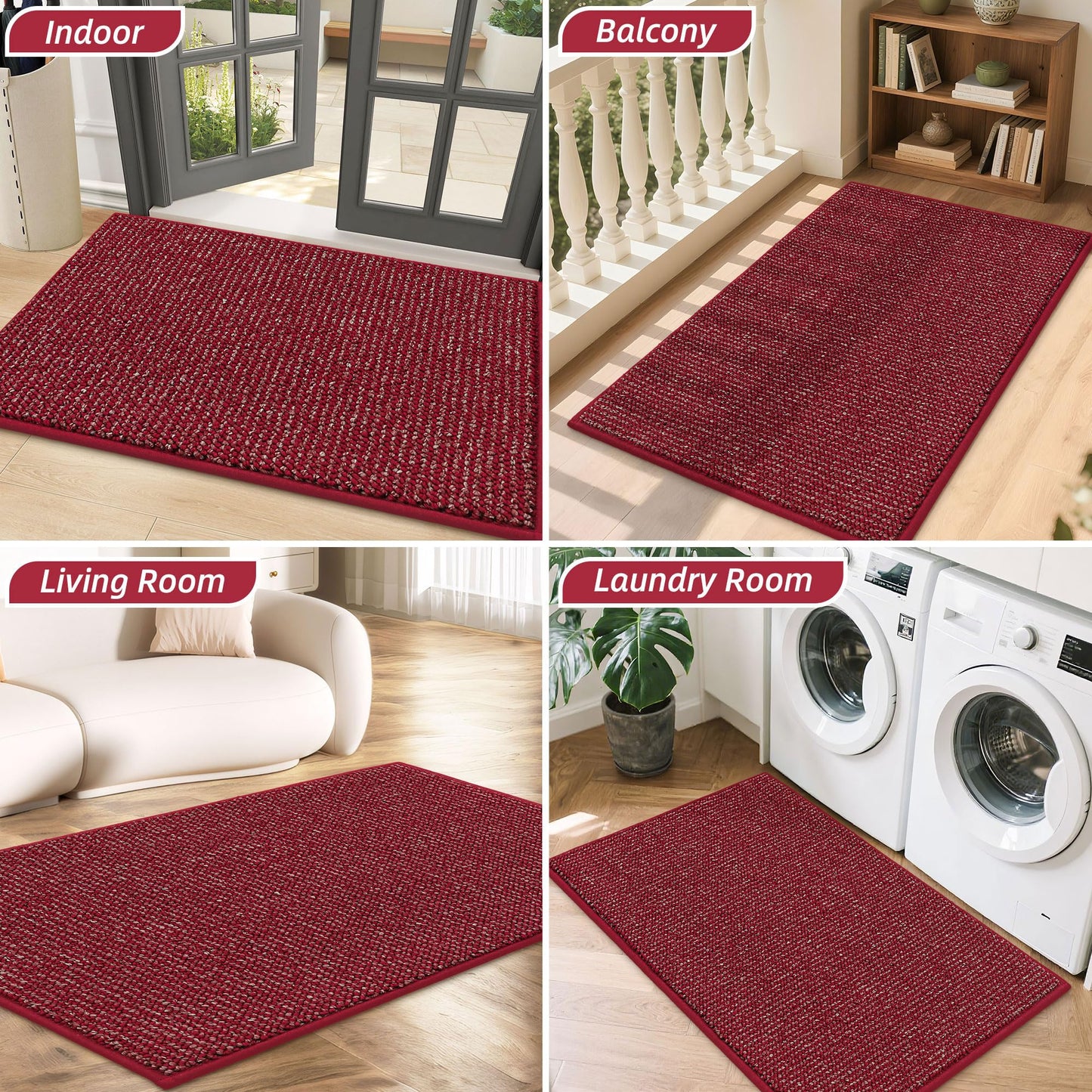 BEQHAUSE Dirt Trapper Door Mat 20" x 32", Non-Slip Washable Doormats Entrance Mat, Dirt Resistant and Absorbent Welcome Mat, Low Profile Floor Mats for Front Back Door and Entryway, Red