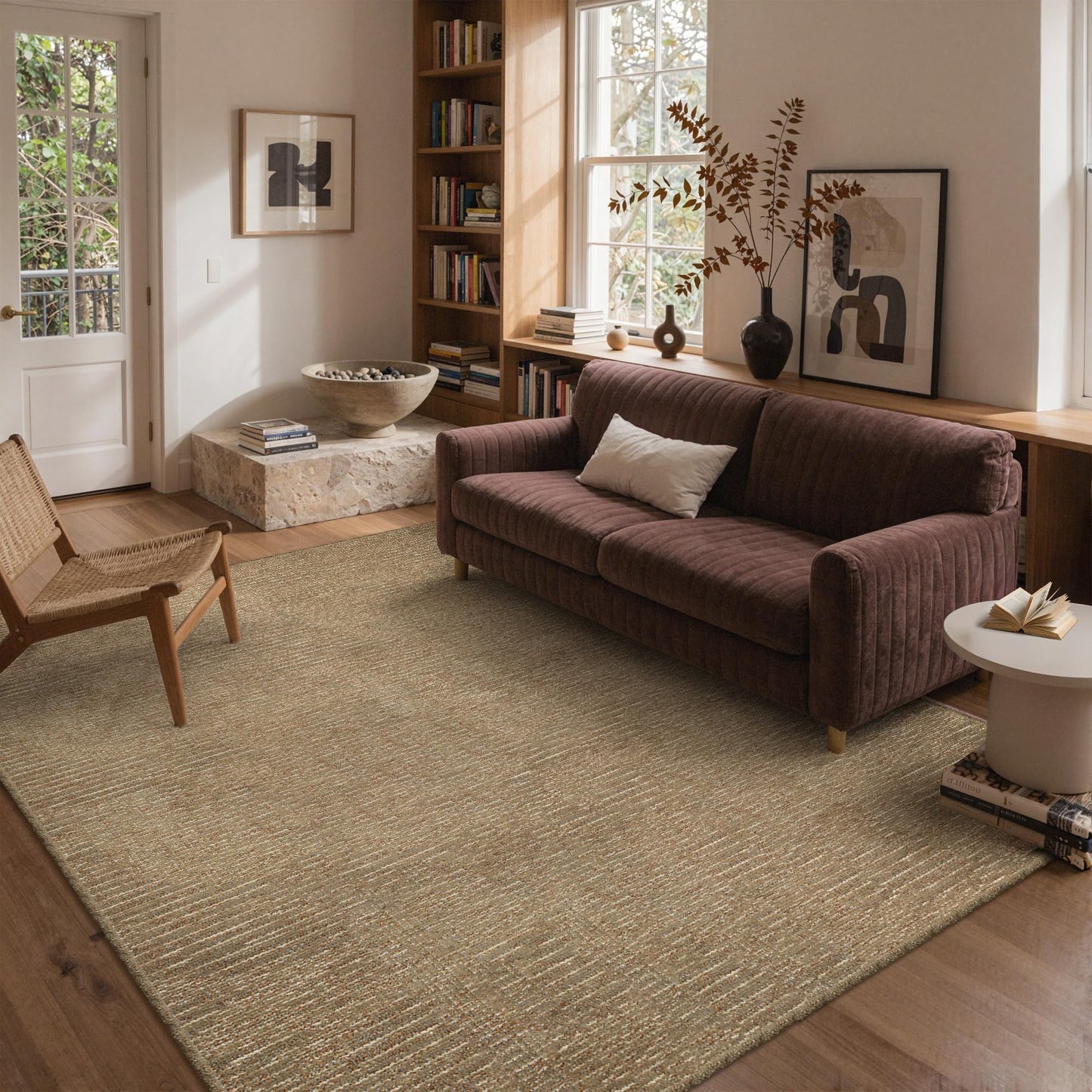 GENIMO 8X10 Neutral Area Rugs for Living Room, Hand Woven Machine Washable Non Slip Textured Soft Rug, Handmade Rustic Braided Low Pile Rugs for Farmhouse, Bedroom Office Rug in Jute Color