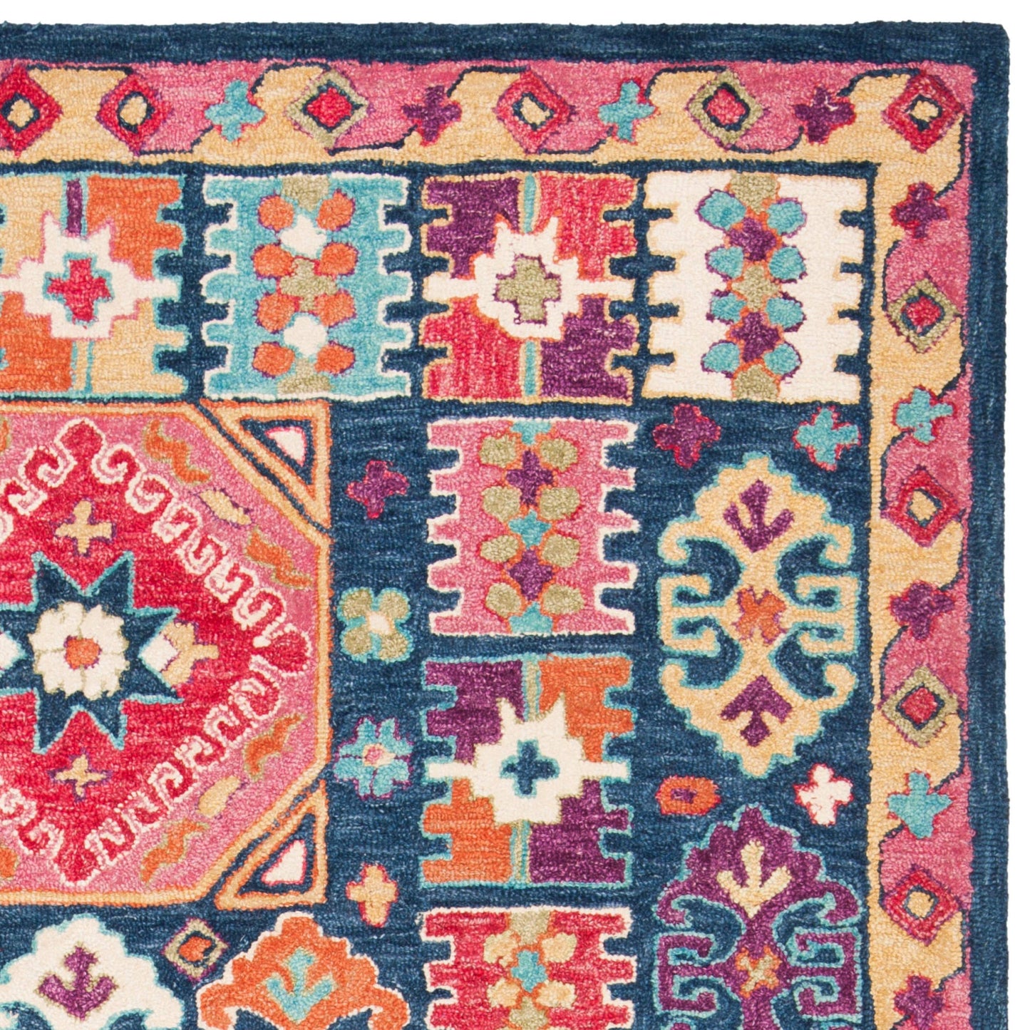 SAFAVIEH Aspen Collection Area Rug - 5' x 8', Blue & Red, Handmade Boho Wool, Ideal for High Traffic Areas in Living Room, Bedroom (APN518M)
