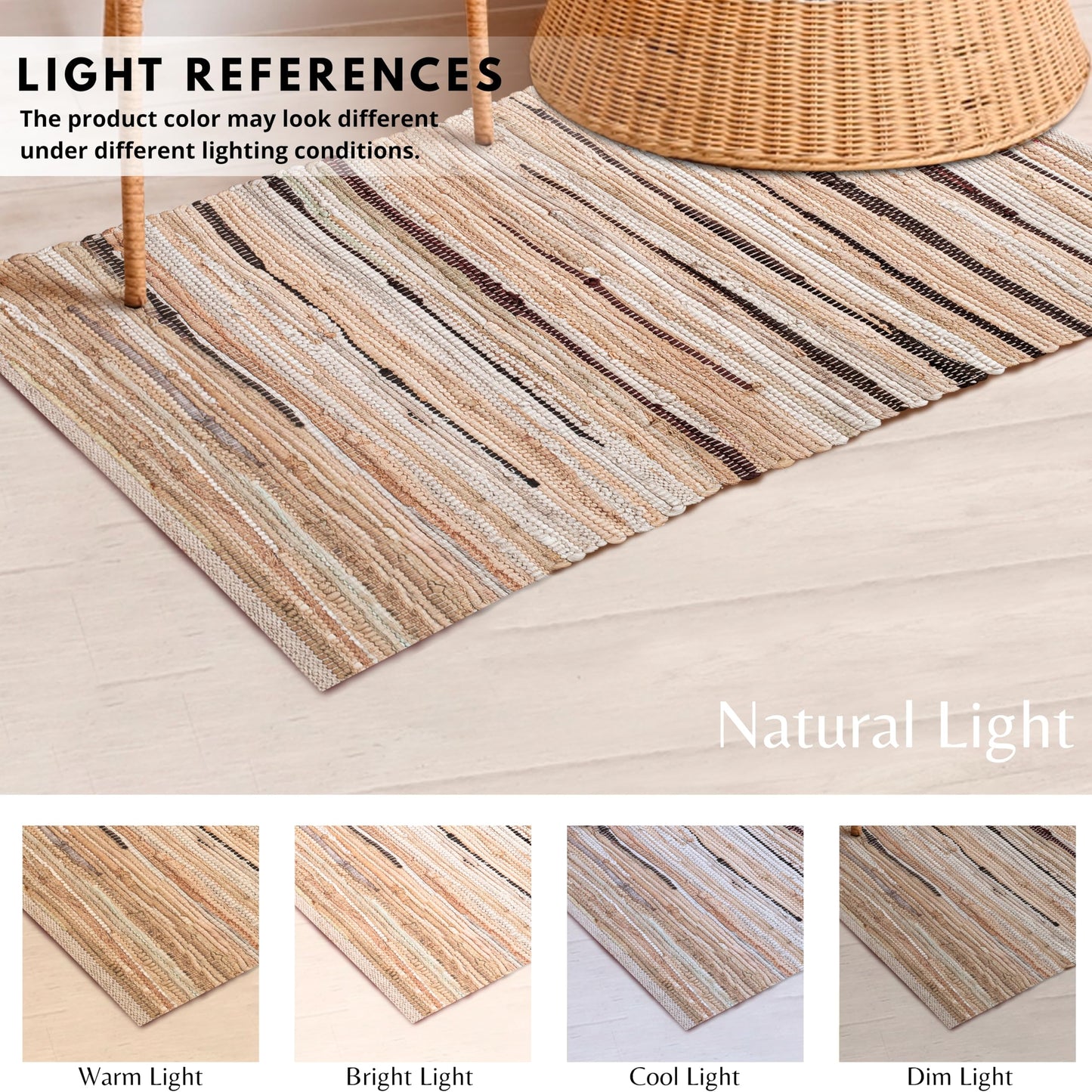 Cotton Hand Woven Chindi Rug 2x3 Feet - Beige, Decorative Soft Throw Indoor Floor Rag Rugs Ideal for Entryway, Kitchen, Kids Room | Durable Lightweight Neutral Home Space Dhurrie for Costal Décor